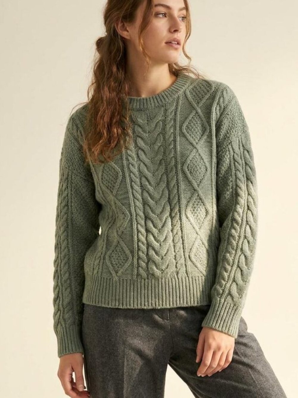 NWT Forever 21 Sage Green Chunky Cable Knit Sweater Size S